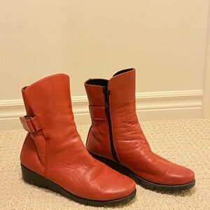 Red leather ankle boots